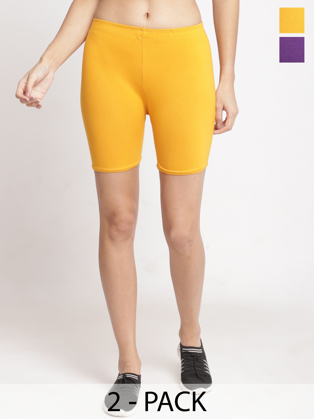 GRACIT Women Pack Of 2 Skinny Fit Cycling Sports Shorts, Yellow