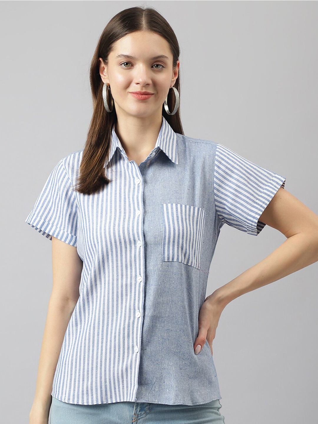 

BAESD Striped Cotton Shirt Style Top, Blue