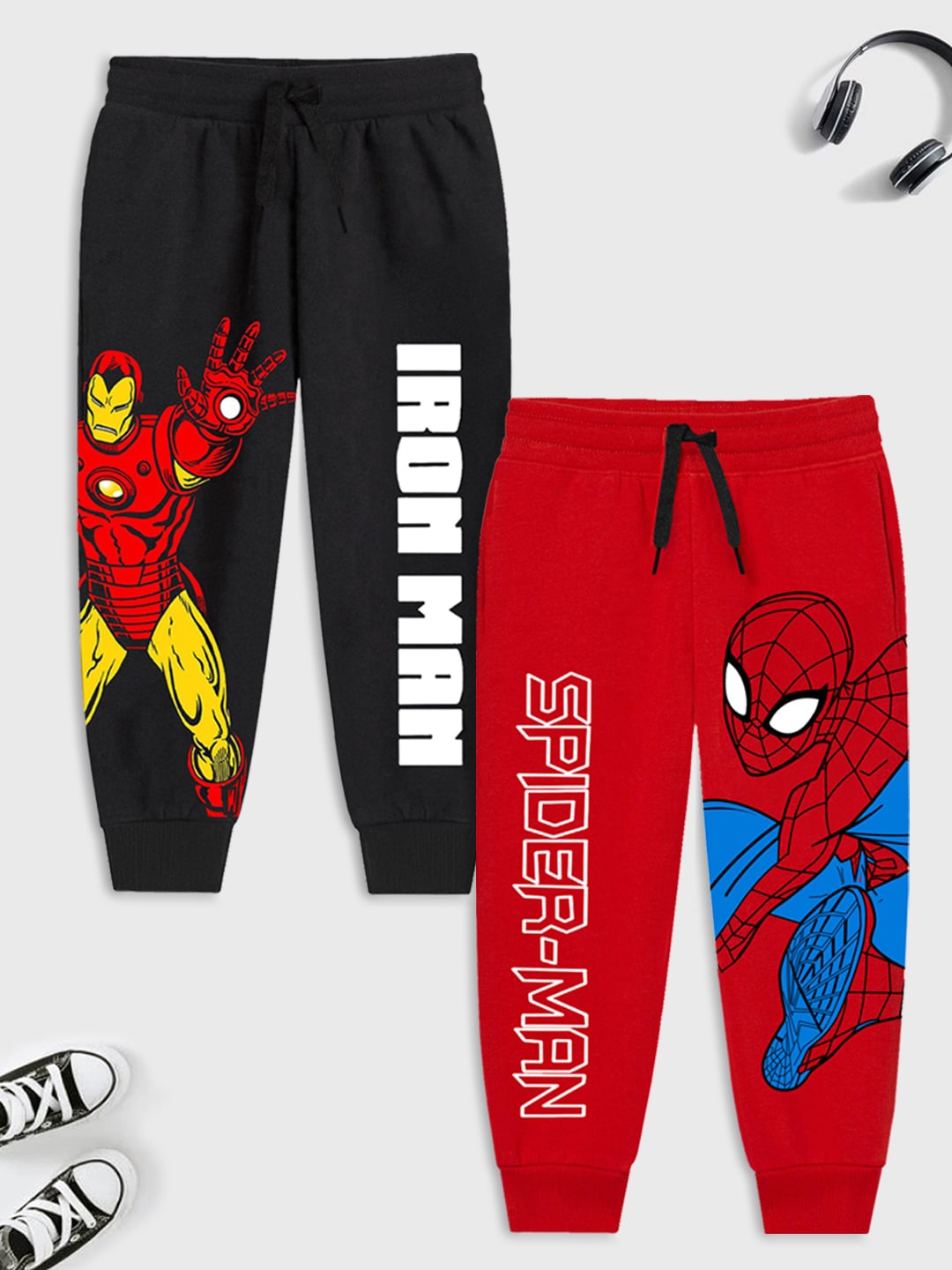 

YK Marvel Kids Pack Of 2 Avengers Printed Cotton Joggers, Black