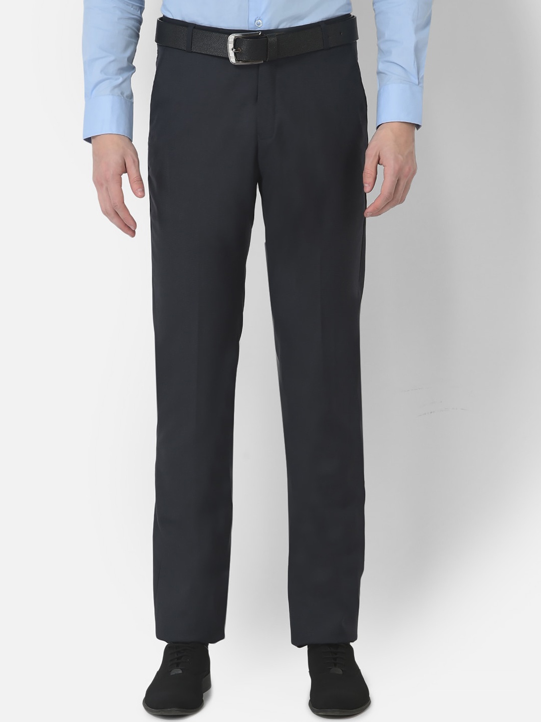 

COBB Men Mid-Rise Plain Cotton Formal Trousers, Navy blue