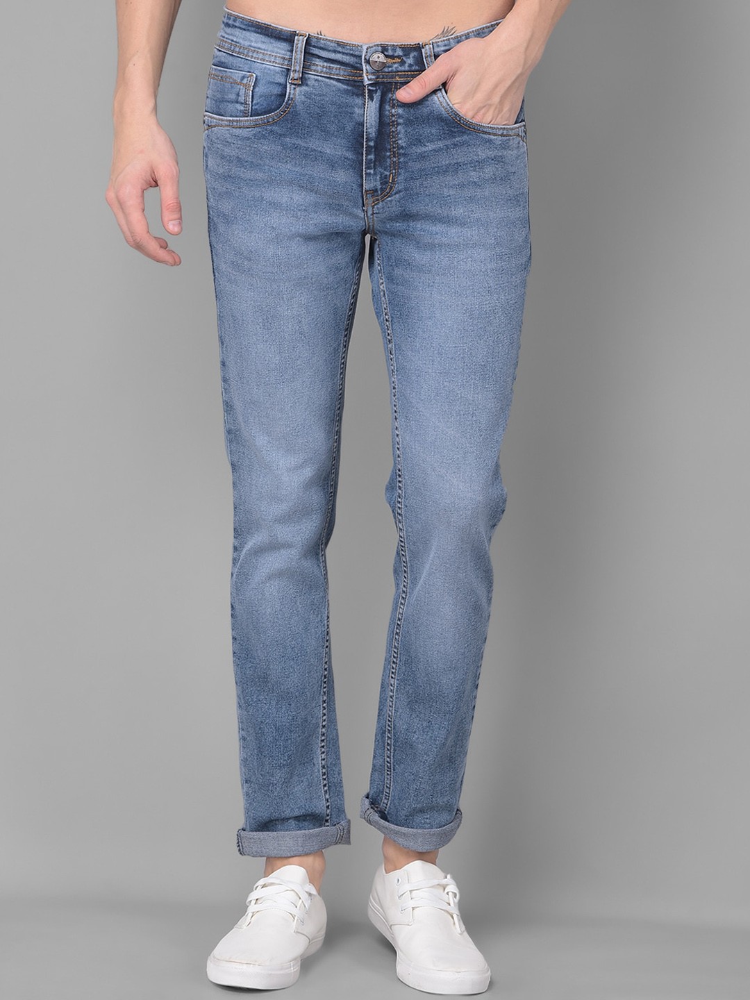 

COBB Men Slim Fit Low Distress Heavy Fade Cotton Jeans, Blue