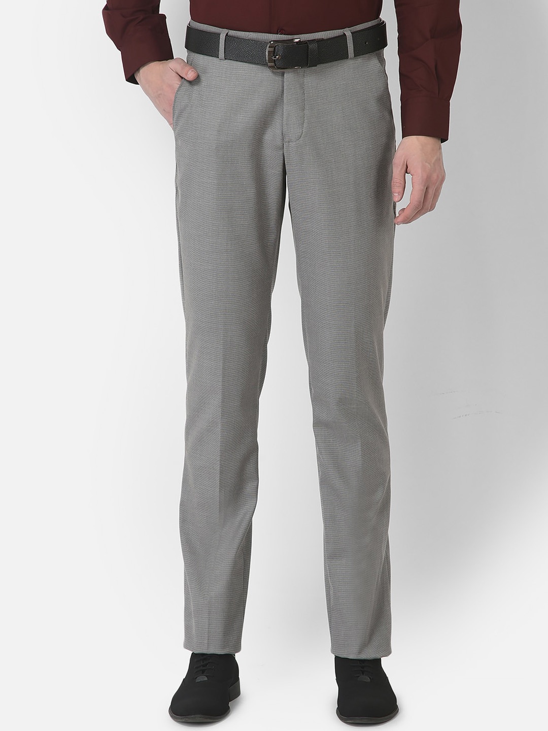 

COBB Men Mid-Rise Plain Cotton Formal Trousers, Grey