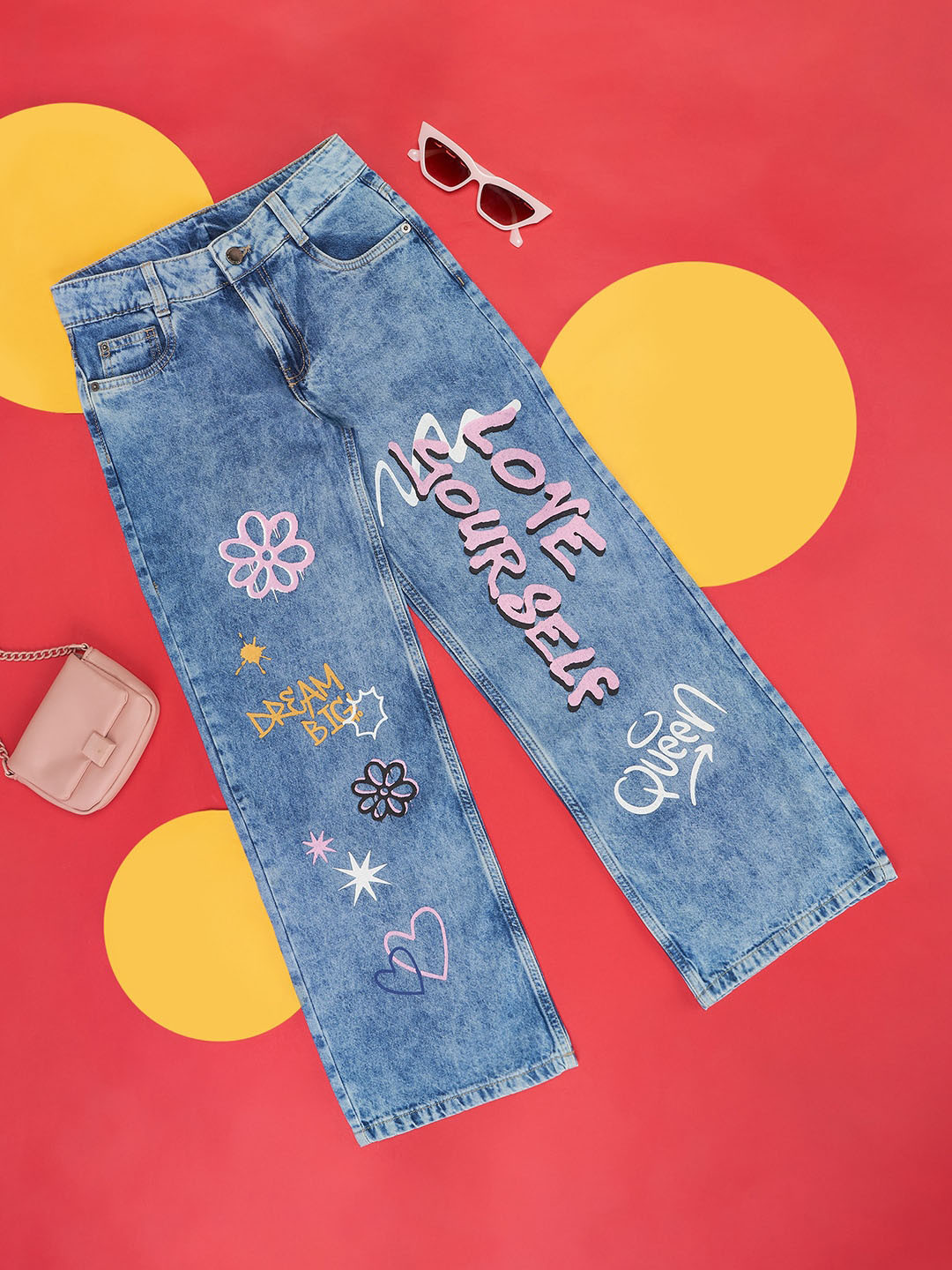 

Pantaloons Junior Girls Mid-Rise Printed Heavy Fade Clean Look Stretchable Jeans, Blue