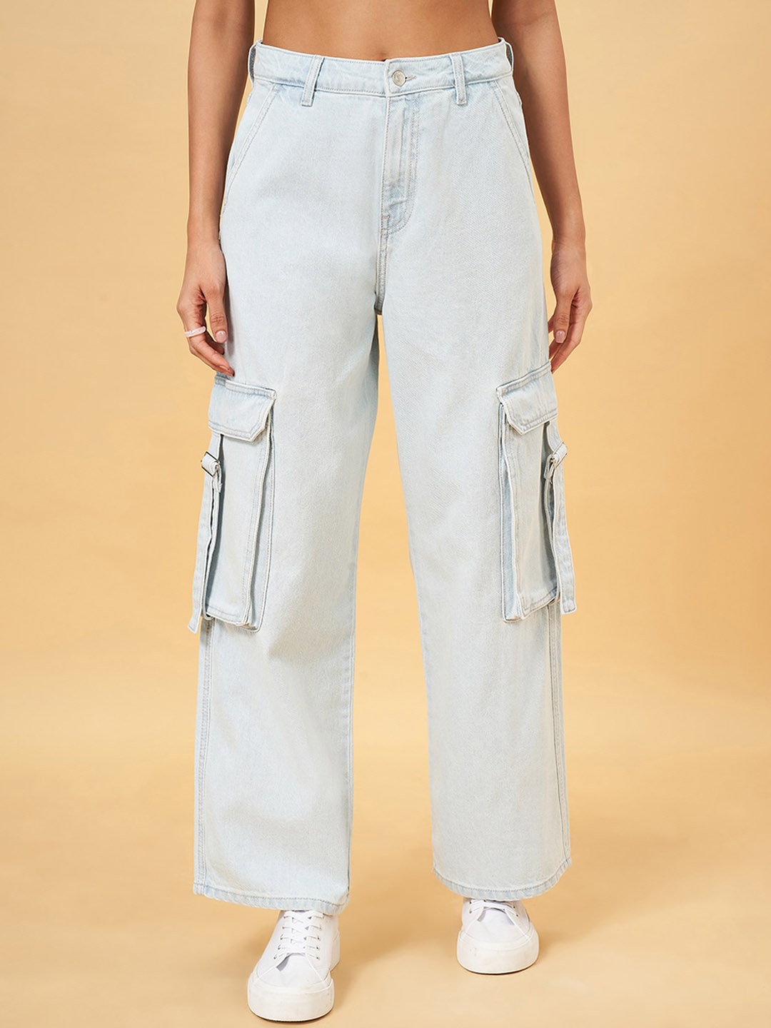 

People Women Clean Look Mid-Rise Cotton Relaxed Fit Jeans, Blue