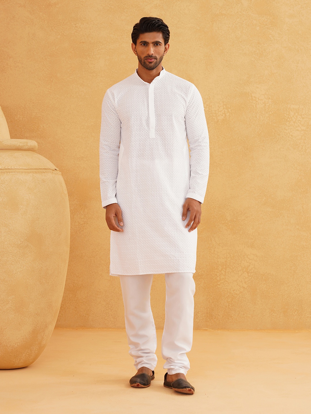 

SOJANYA Embroidered Pure Cotton Kurta with Churidar, White
