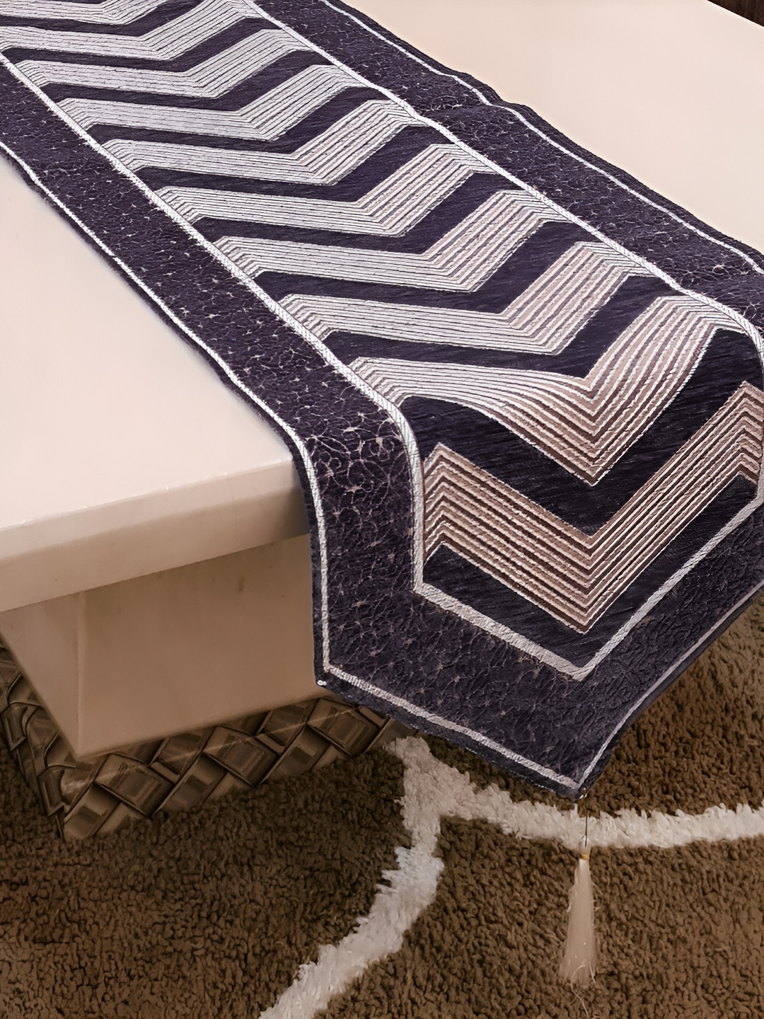 

GROKI Black & Grey Geometric Embroidered Dust Proof Table Runner