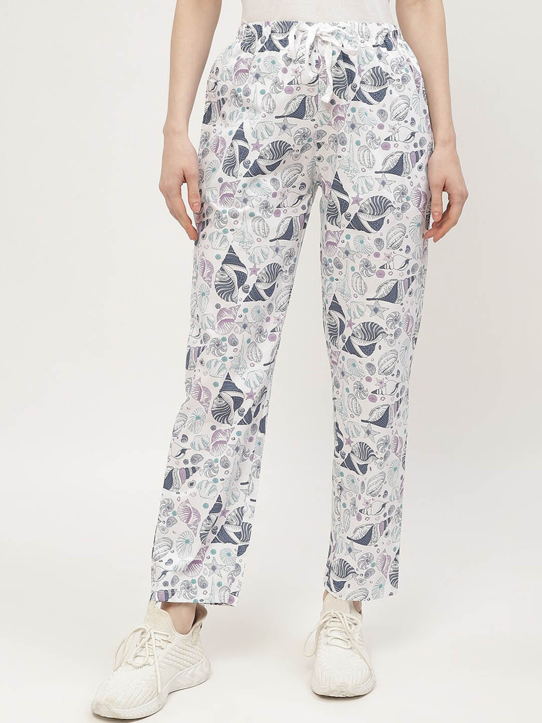 

MADAME M SECRET Women Printed Mid-Rise Track Pants, White
