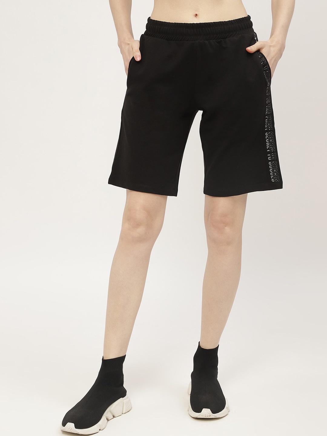 

MADAME M SECRET Women Mid-Rise Sports Shorts, Black