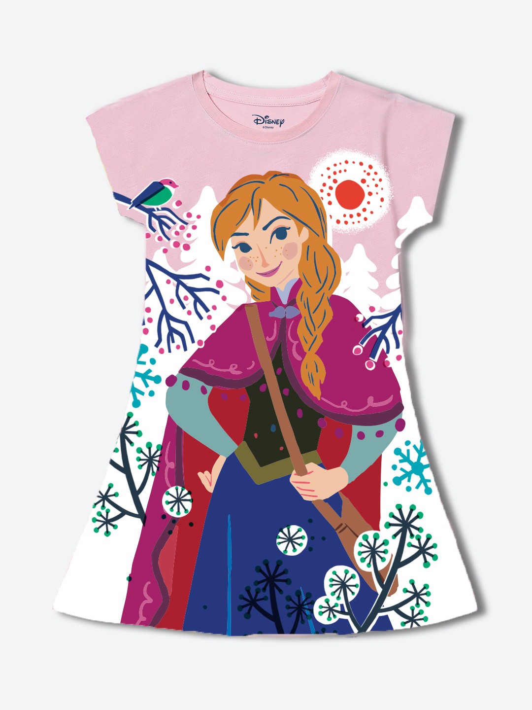 

YK Disney Girls Cotton Graphic Printed A-Line Dress, Pink