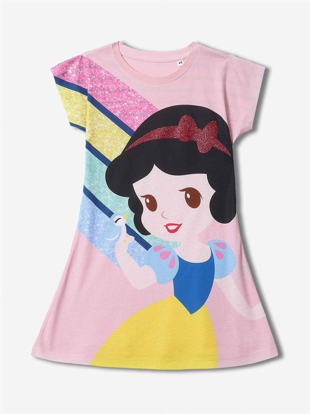 

YK Disney Girls Printed Round Neck Short Sleeves A-Line Dress, Pink