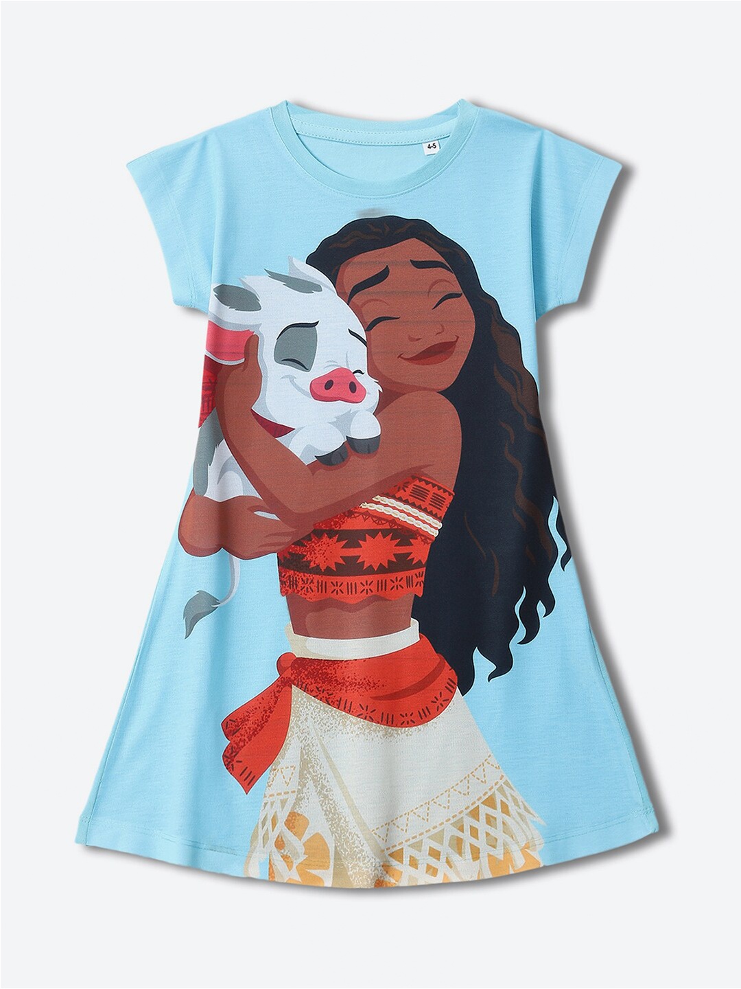 

YK Disney Girls Printed Round Neck Short Sleeves A-Line Dress, Blue