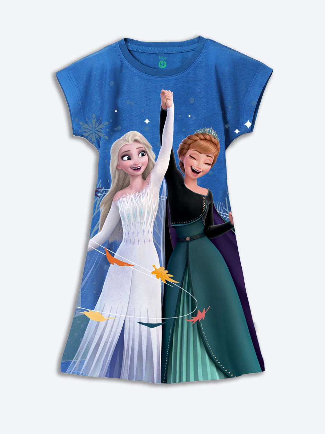 

YK Disney Girls Printed Round Neck Short Sleeves A-Line Dress, Blue