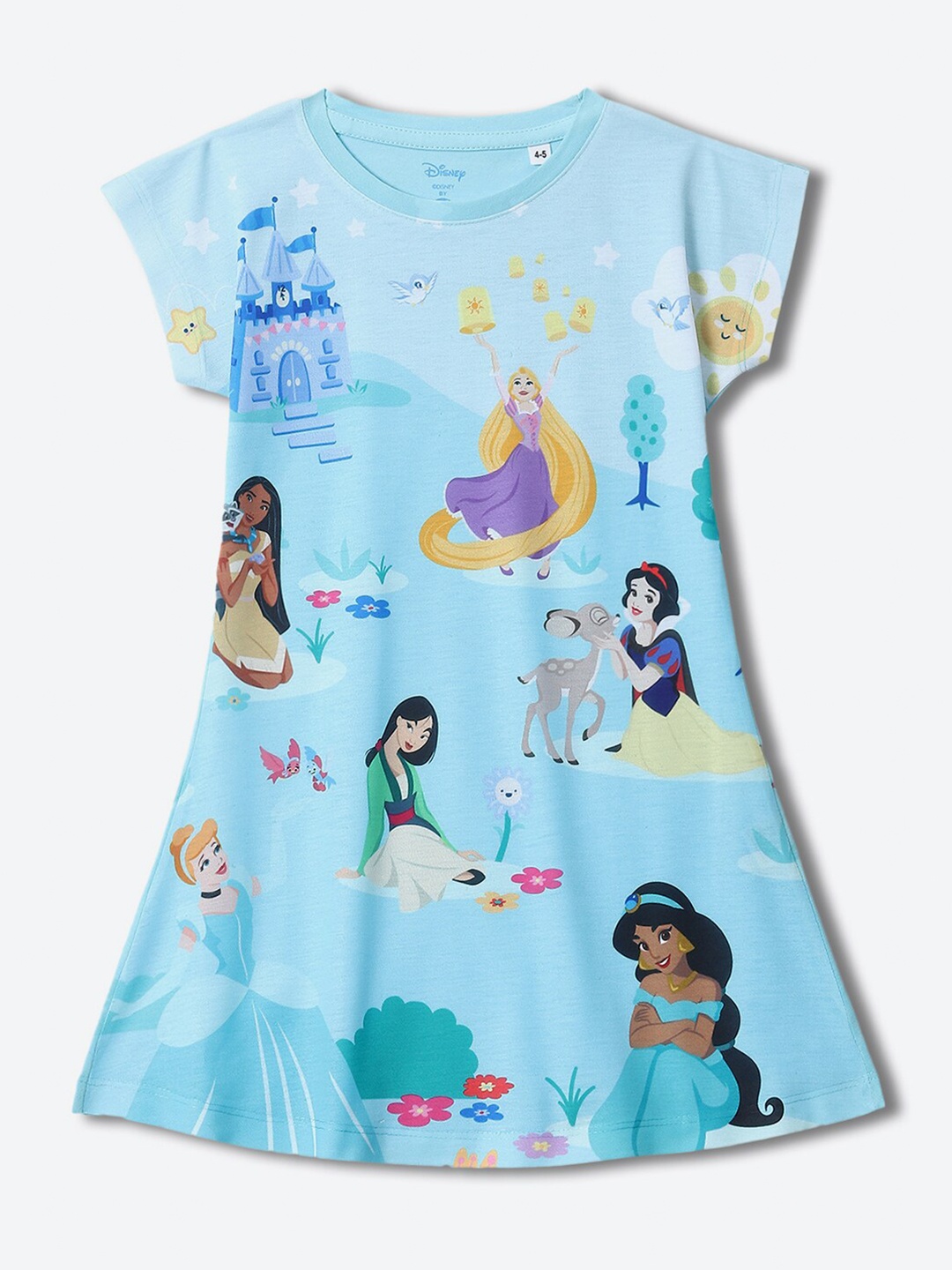

YK Disney Girls Printed Round Neck Short Sleeves A-Line Dress, Blue