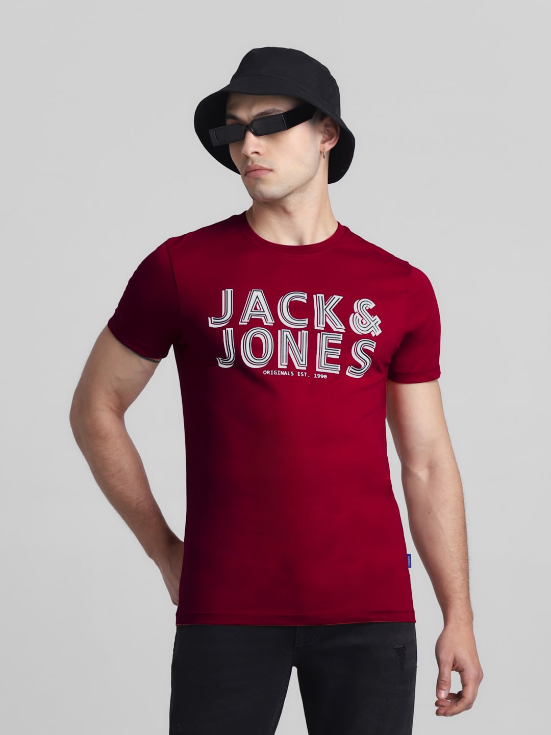 

Jack & Jones Typography Printed Slim Fit Pure Cotton T-shirt, Red