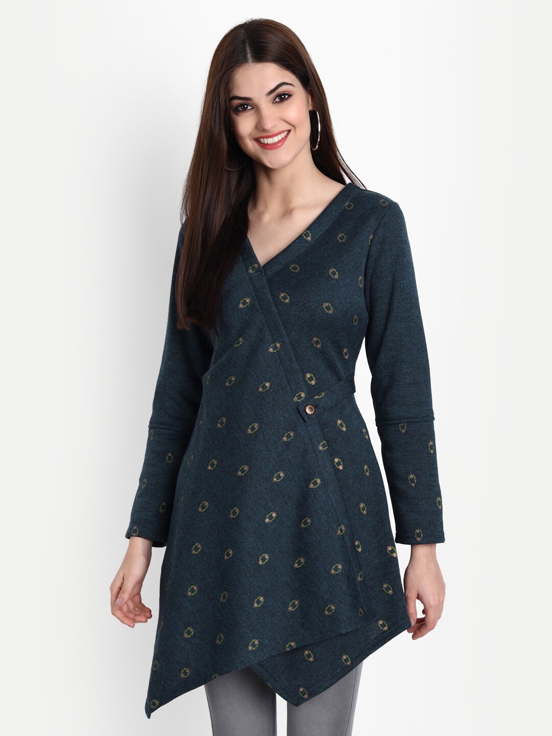 

SUTI Woollen Printed Ethnic Tunic, Blue