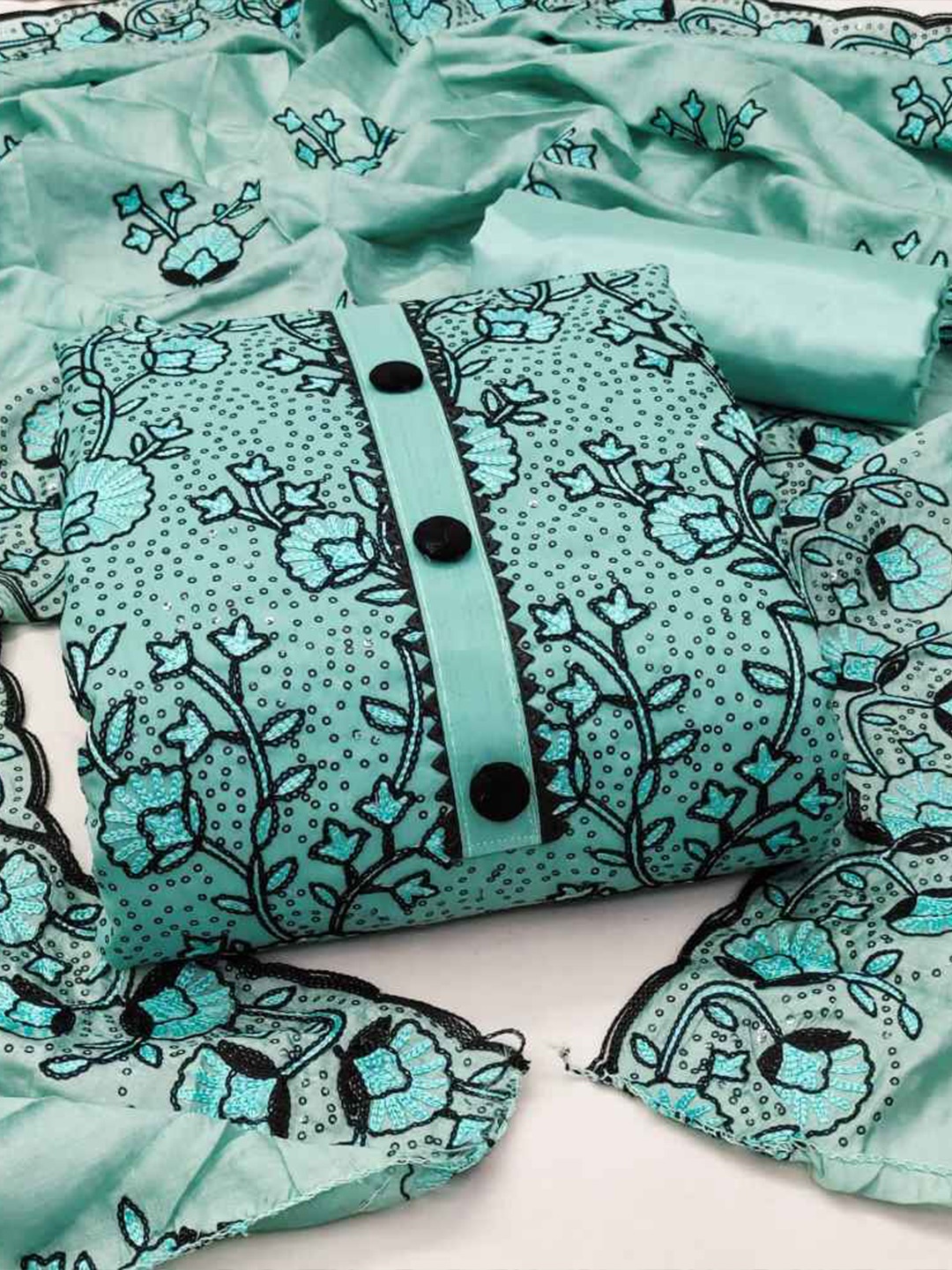 

faxofab Embroidered Unstitched Dress Material, Blue