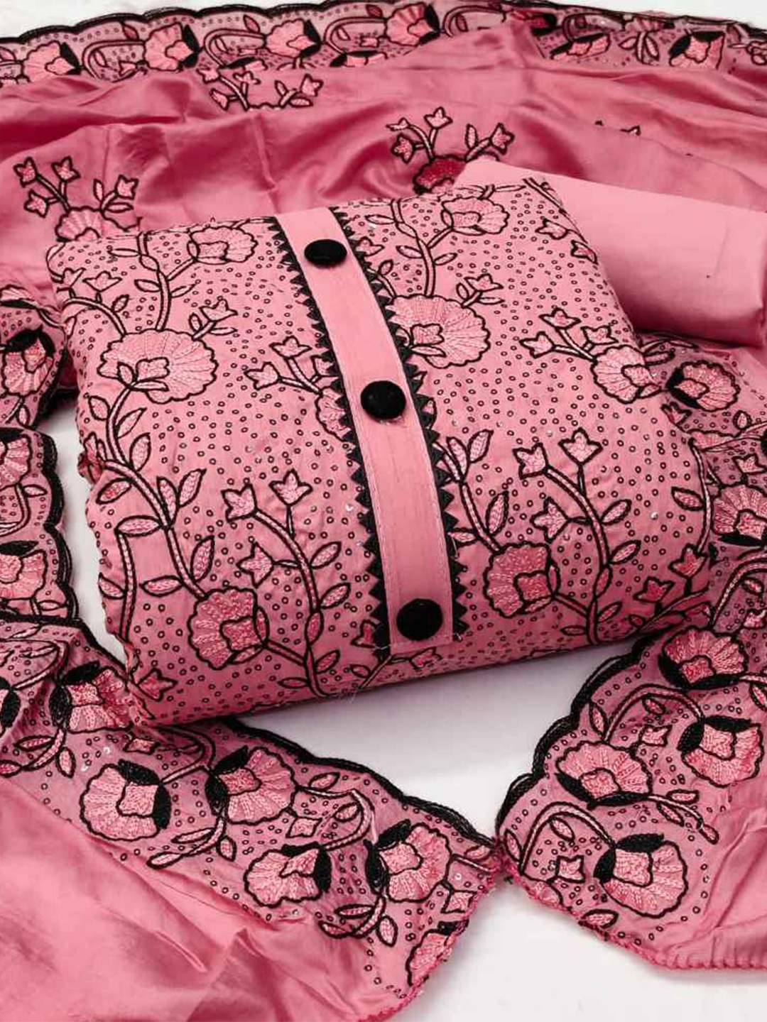 

faxofab Embroidered Unstitched Dress Material, Pink