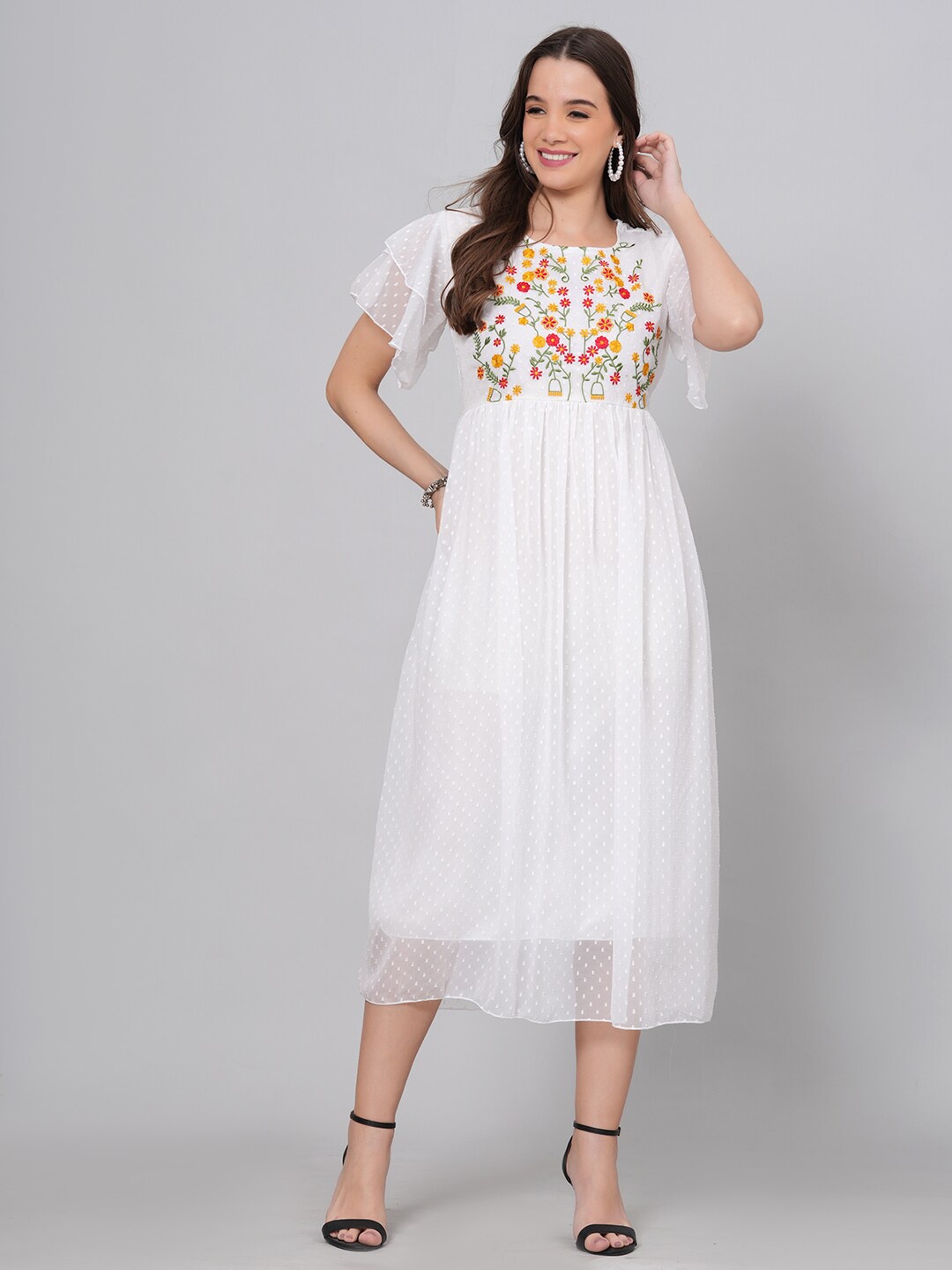 

HIGHLIGHT FASHION EXPORT Floral Chiffon Empire Midi Dress, White