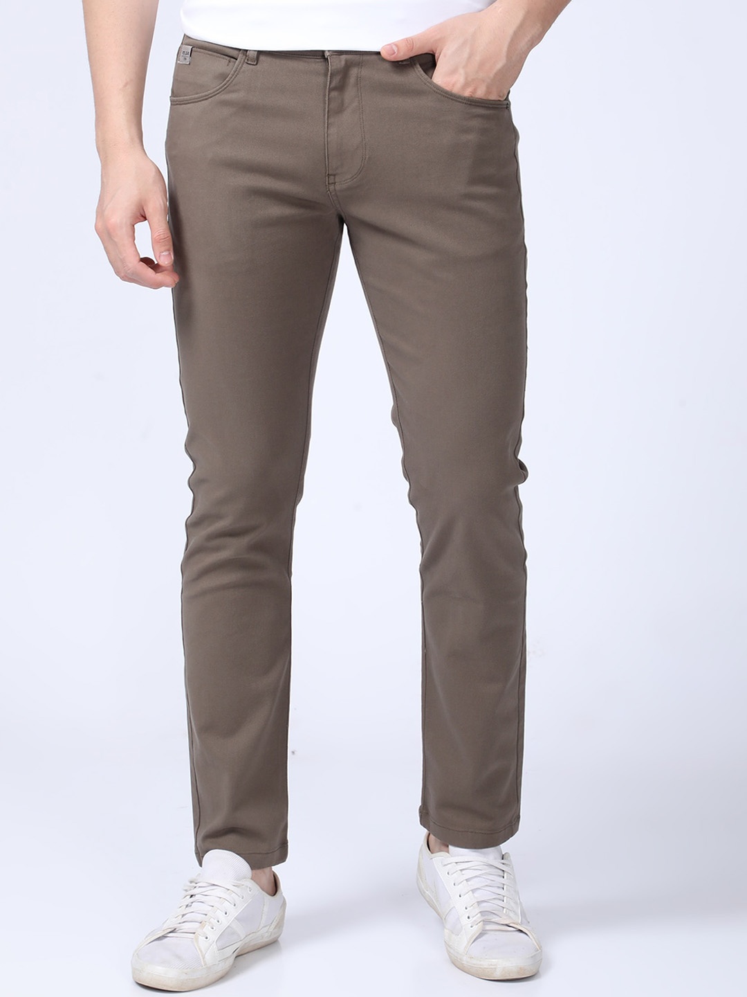 

POE Men Smart Slim Fit Chinos Trousers, Brown