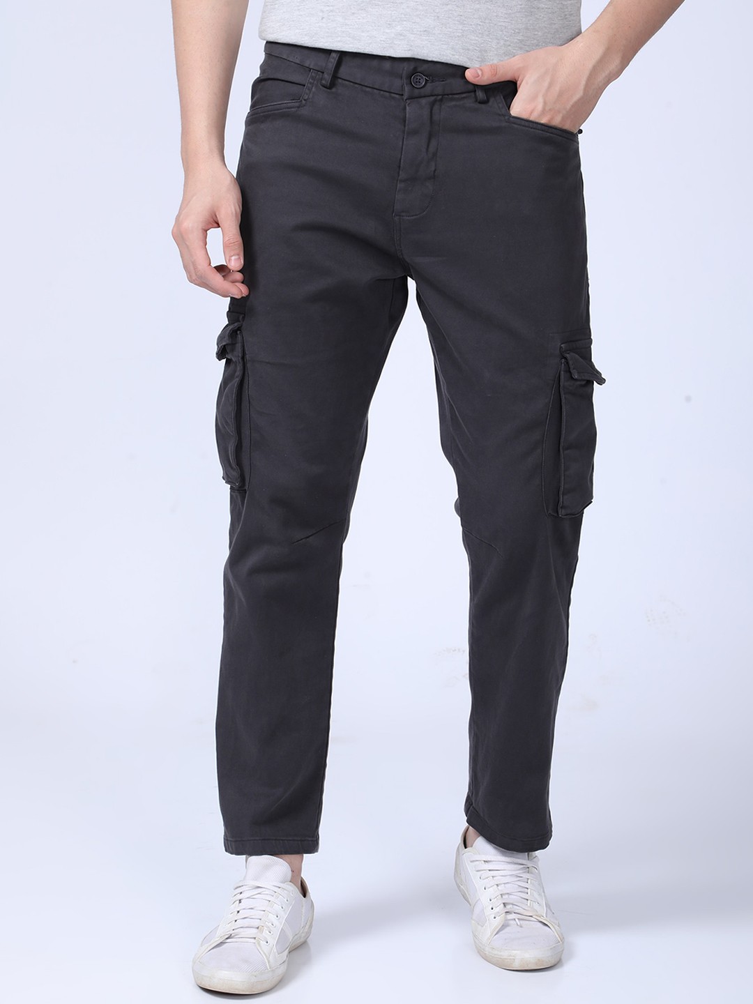 

POE Men Smart Slim Fit Cargos, Grey