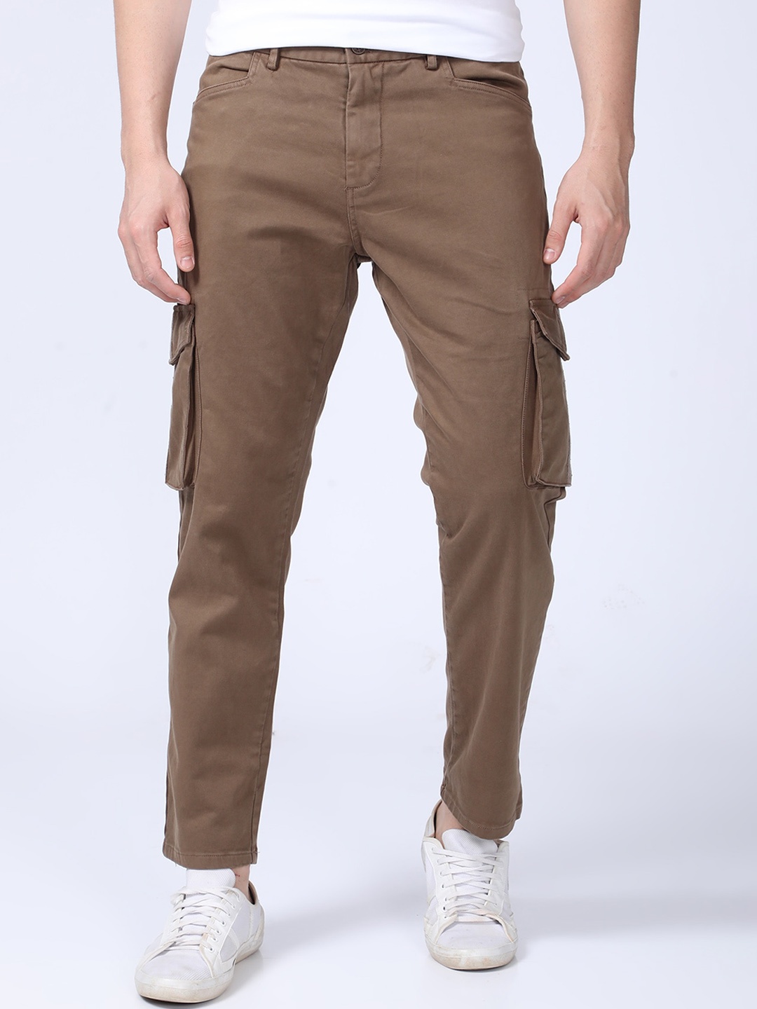 

POE Men Smart Slim Fit Cargos, Brown