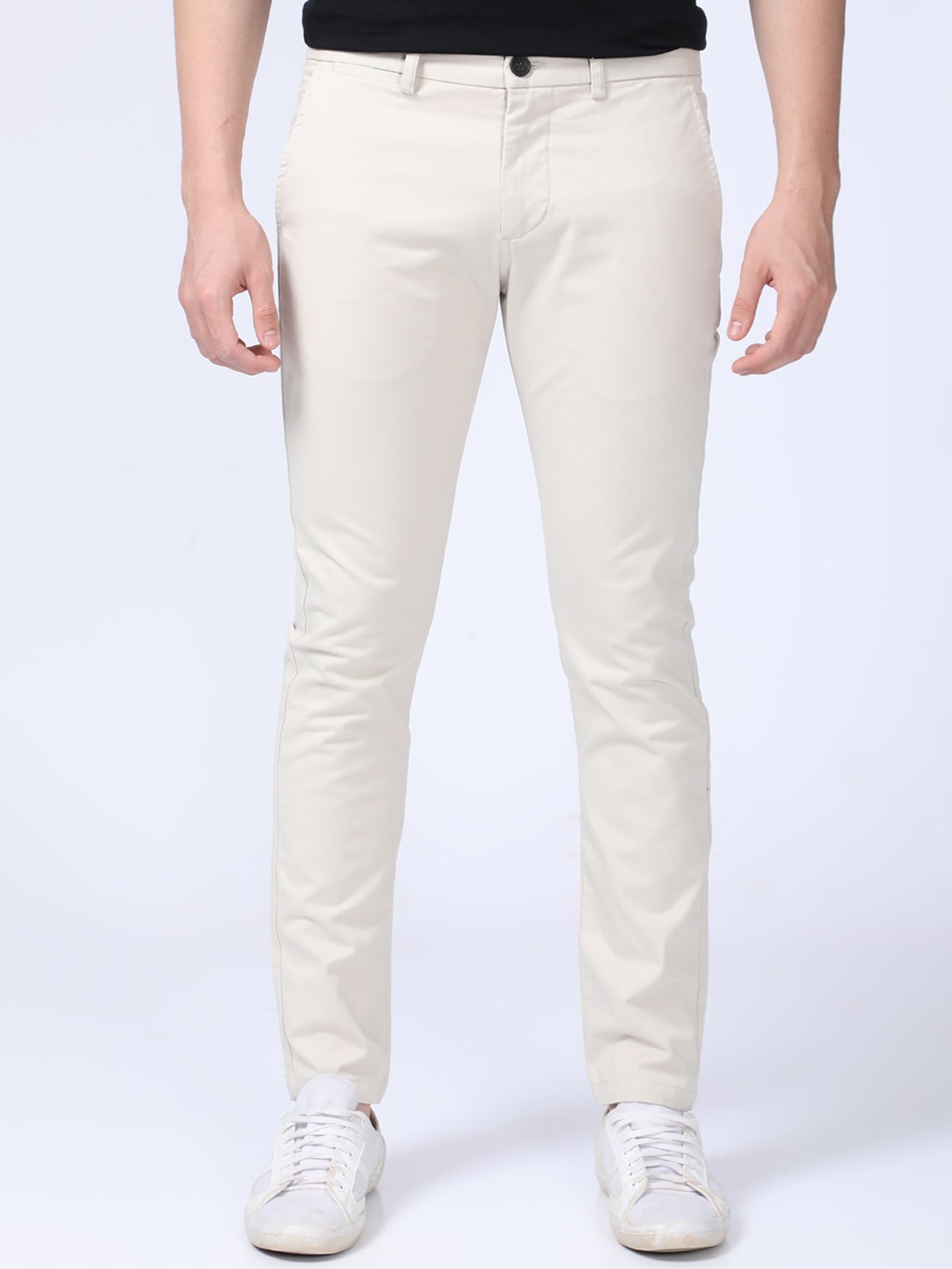 

POE Men Smart Slim Fit Chinos Trousers, Cream