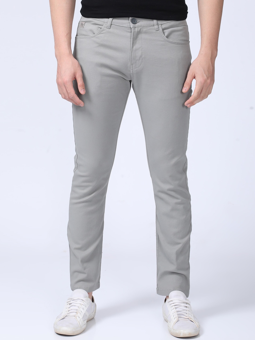 

POE Men Smart Slim Fit Mid-Rise Plain Chinos Trousers, Metallic