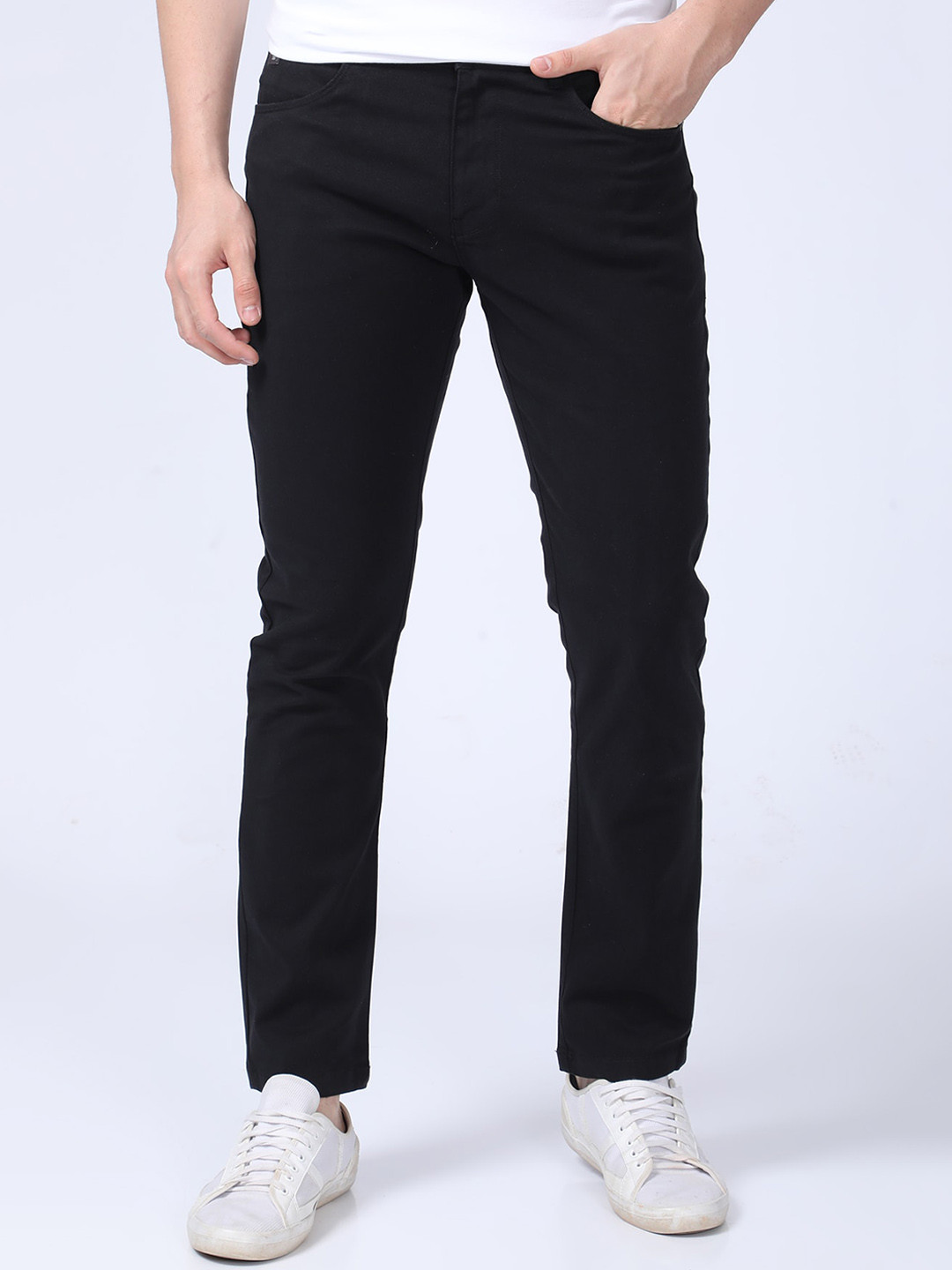 

POE Men Smart Slim Fit Chinos Trousers, Black