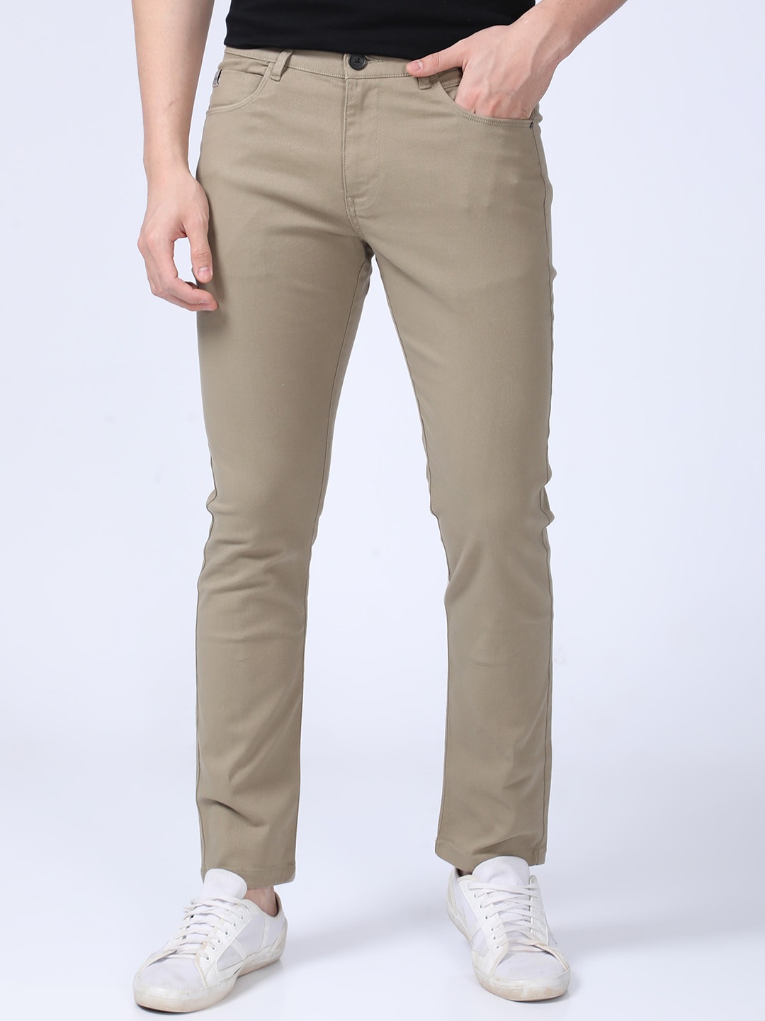 

POE Men Smart Slim Fit Chinos Trousers, Beige