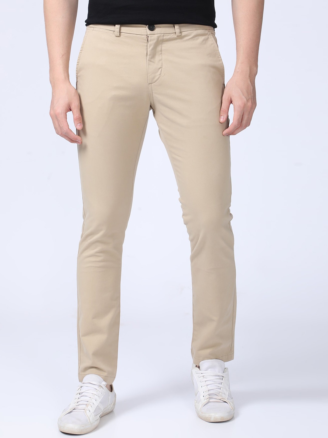 

POE Men Comfort Slim Fit Stretch Chinos Trousers, Khaki