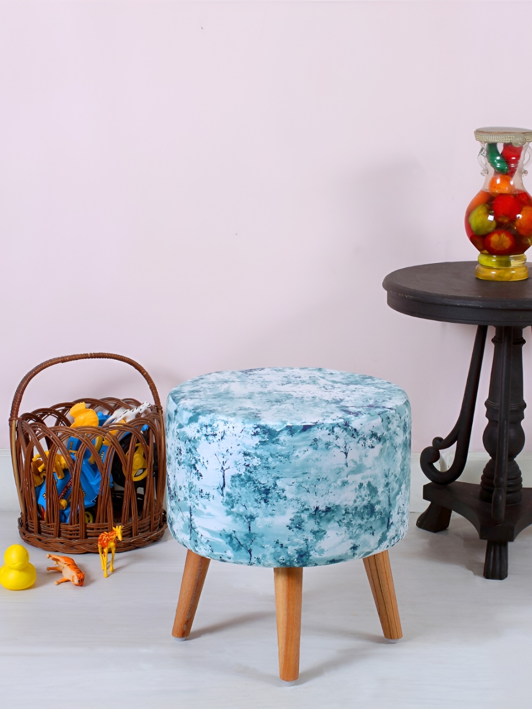 

Shadowkart Turquoise Blue Printed Pouffes Sitting Ottoman