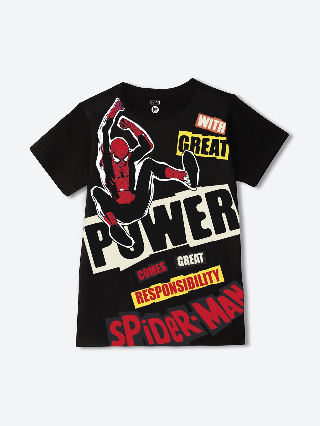 

YK Marvel Boys Spider-Man Graphic Printed T-shirt, Black