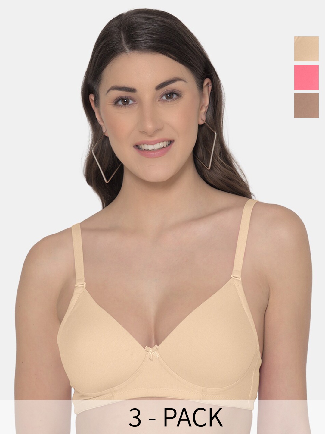 

Tweens Pack Of 3 Full Coverage Lightly Padded Multiway Straps T-shirt Bra- All Day Comfort, Beige