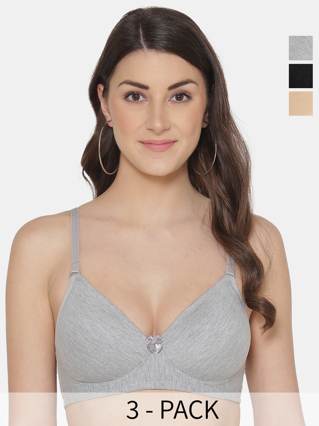 

Tweens Pack Of 3 Medium Coverage All Day Comfort Lightly Padded Cotton T-Shirt Bra, Grey