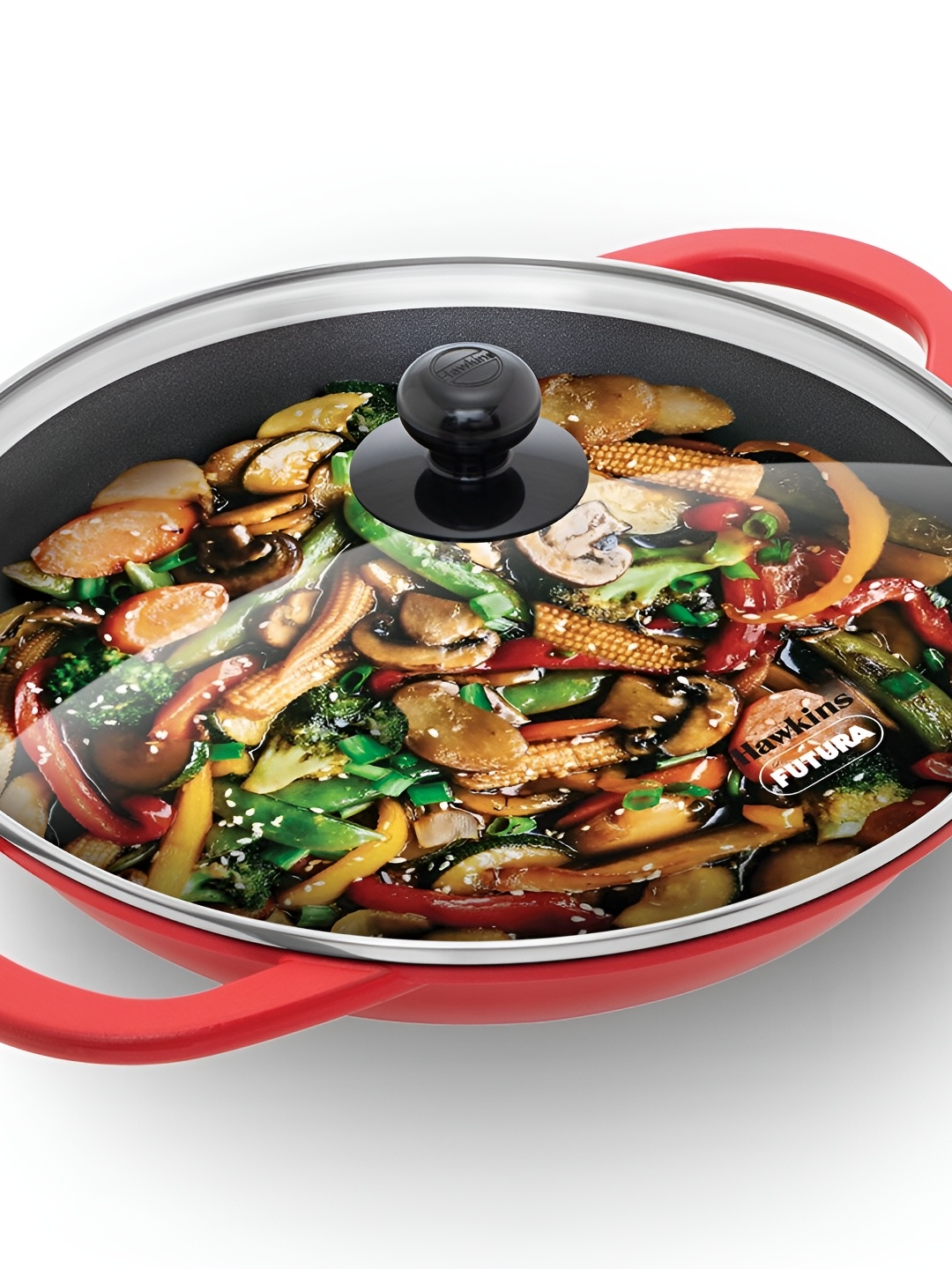 

Hawkins Red Die-Cast Shallow Kadhai with Lid-3L