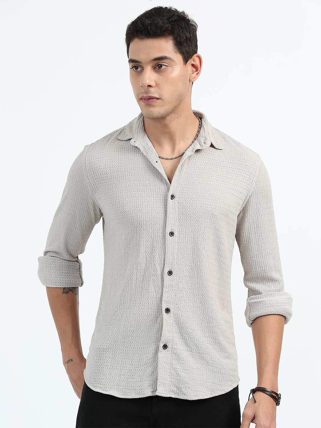 

RIDELIFE Original Slim Fit Textured Corduroy Casual Shirt, Grey