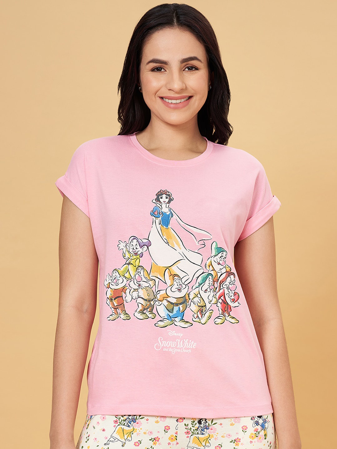 

Dreamz by Pantaloons Women Graphic Printed Pure Cotton Lounge Tshirt, Pink