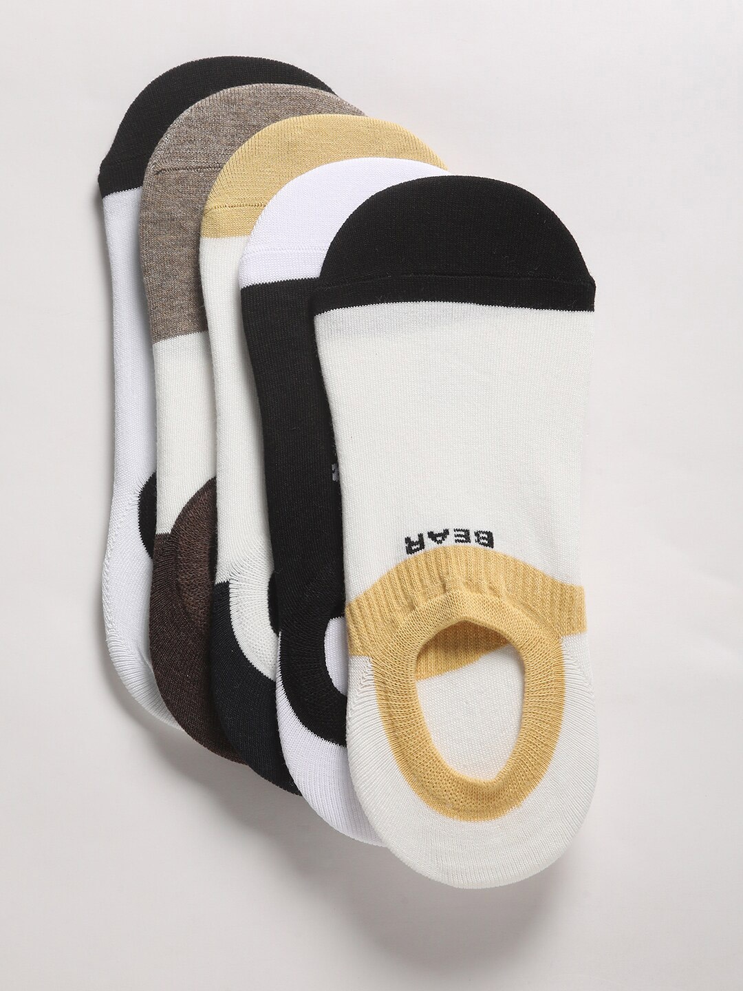 

THE BEAR HOUSE Men Pack Of 5 Assorted Colourblocked Cotton Shoe Liners, Black
