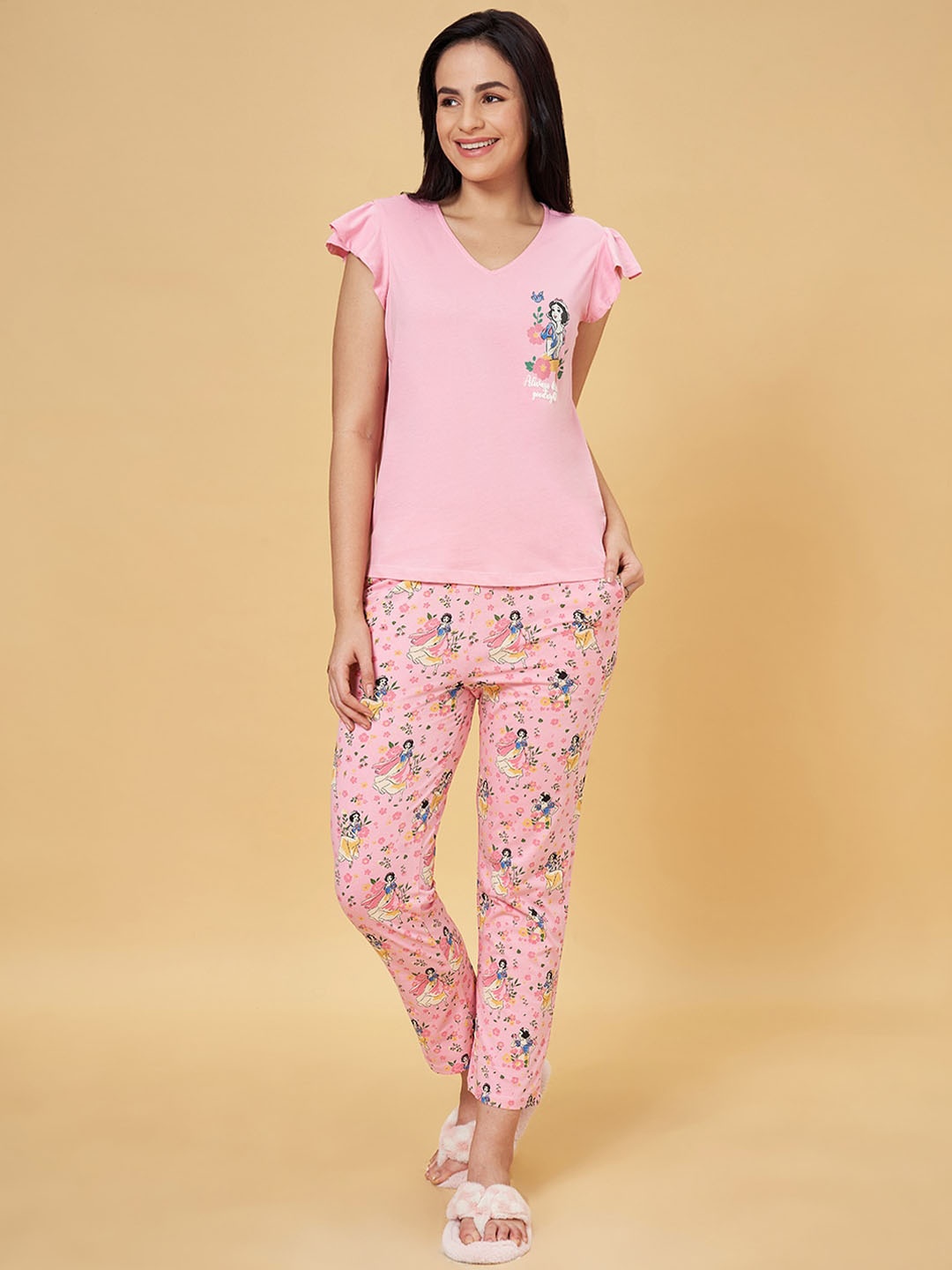 

Dreamz by Pantaloons Women Printed Pure Cotton Night suit, Pink