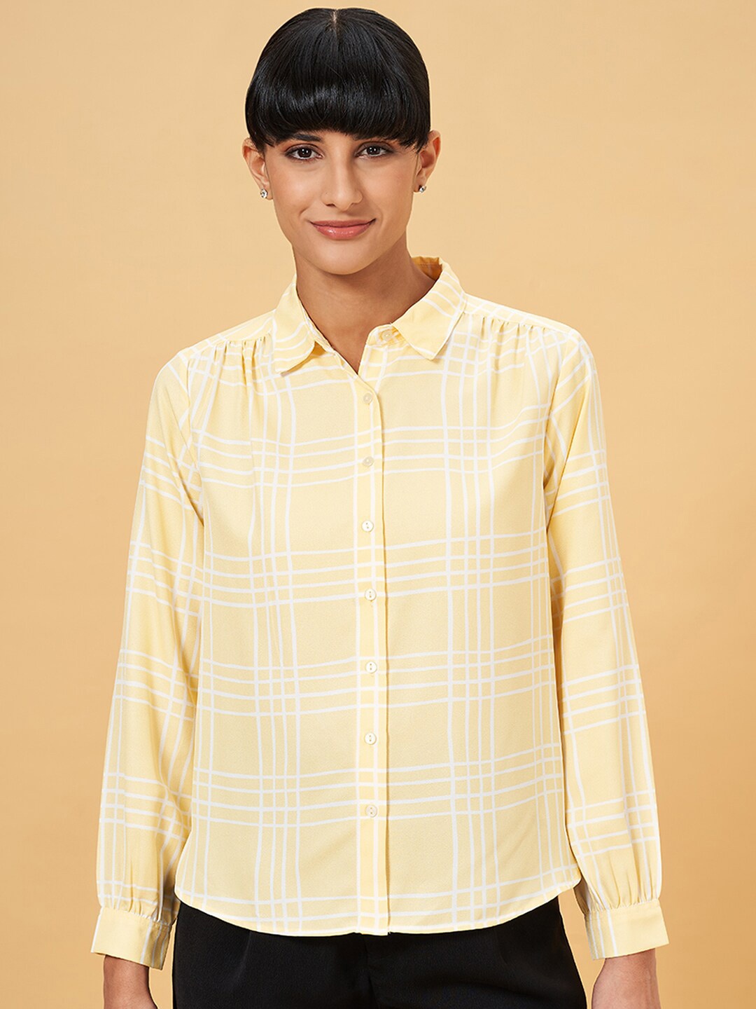 

Annabelle by Pantaloons Checked Spread Collar Shirt, Yellow