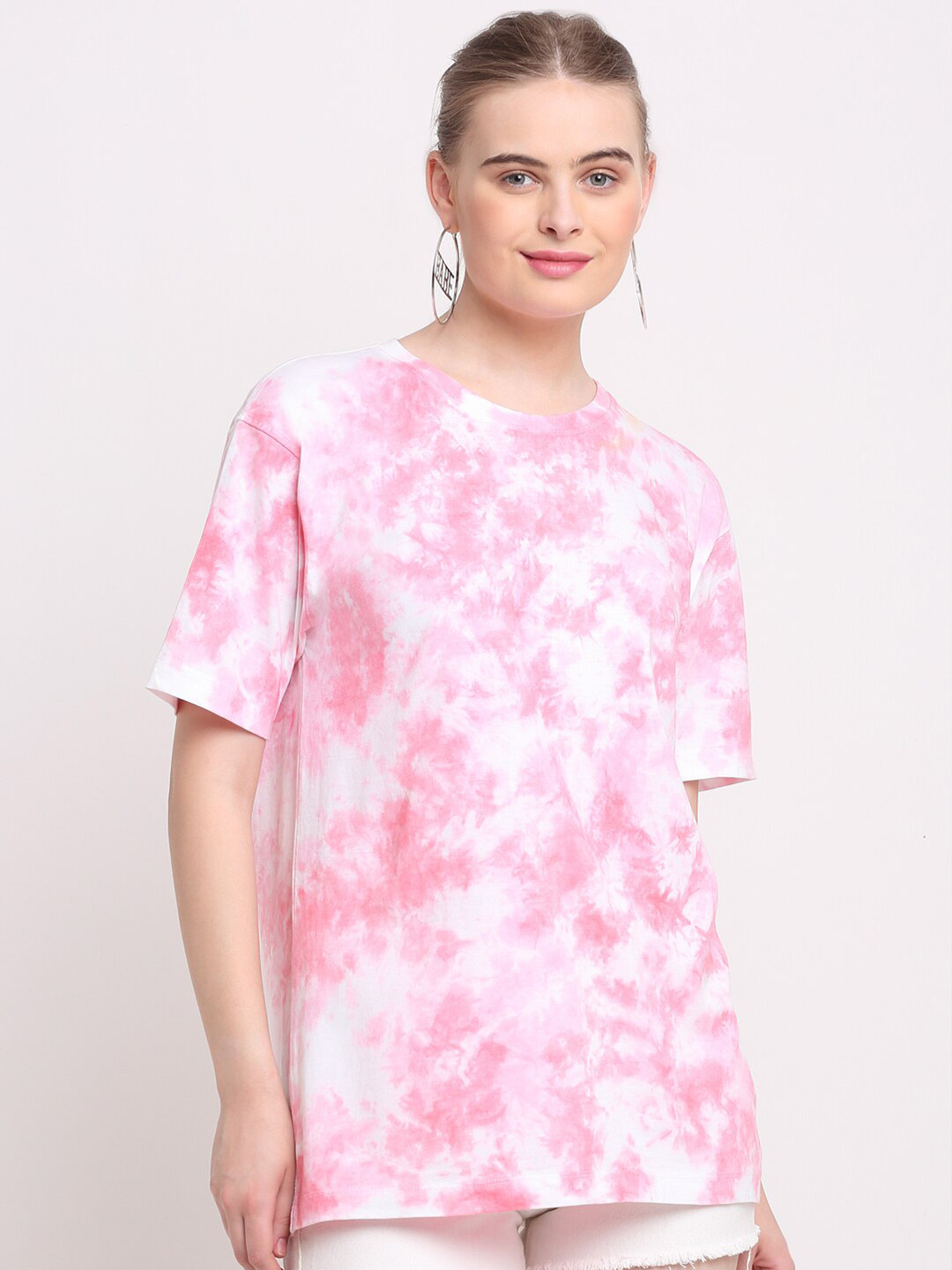 

Ennoble Tie & Dye Relaxed Fit Round Neck Cotton T-shirt, Pink