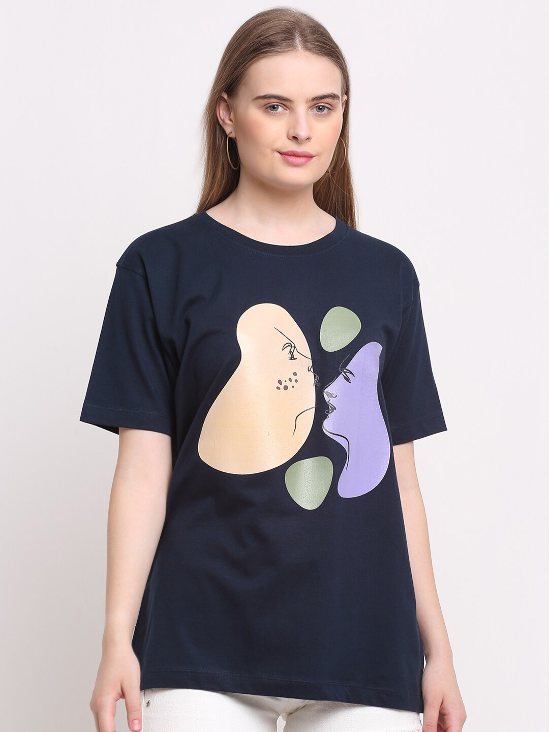 

Ennoble Graphic Printed Relaxed Fit Cotton T-shirt, Navy blue
