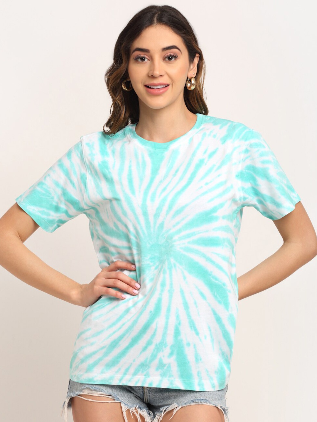 

Ennoble Tie & Dye Relaxed Fit Round Neck Cotton T-shirt, Turquoise blue