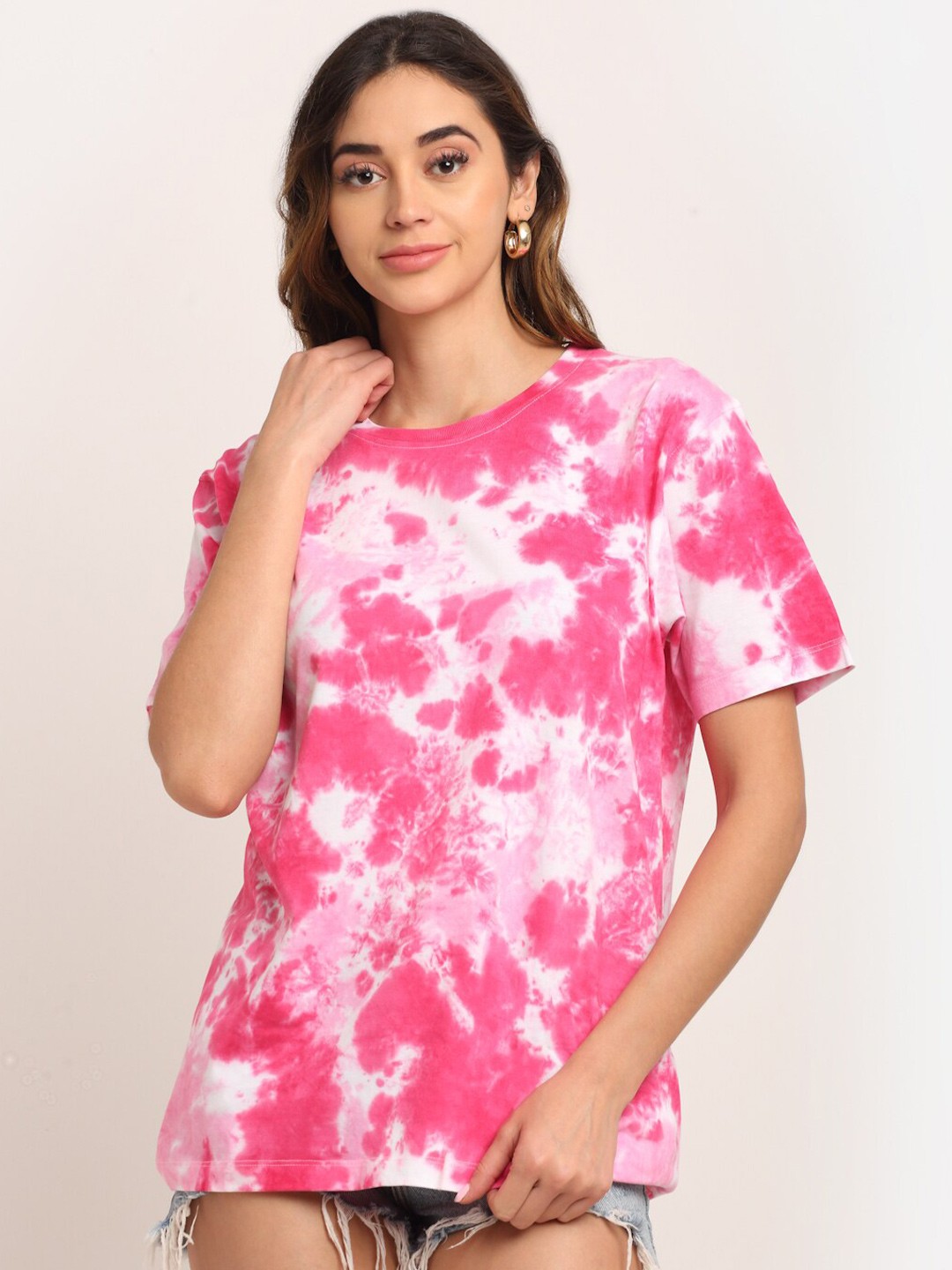 

Ennoble Tie & Dye Relaxed Fit Round Neck Cotton T-shirt, Pink