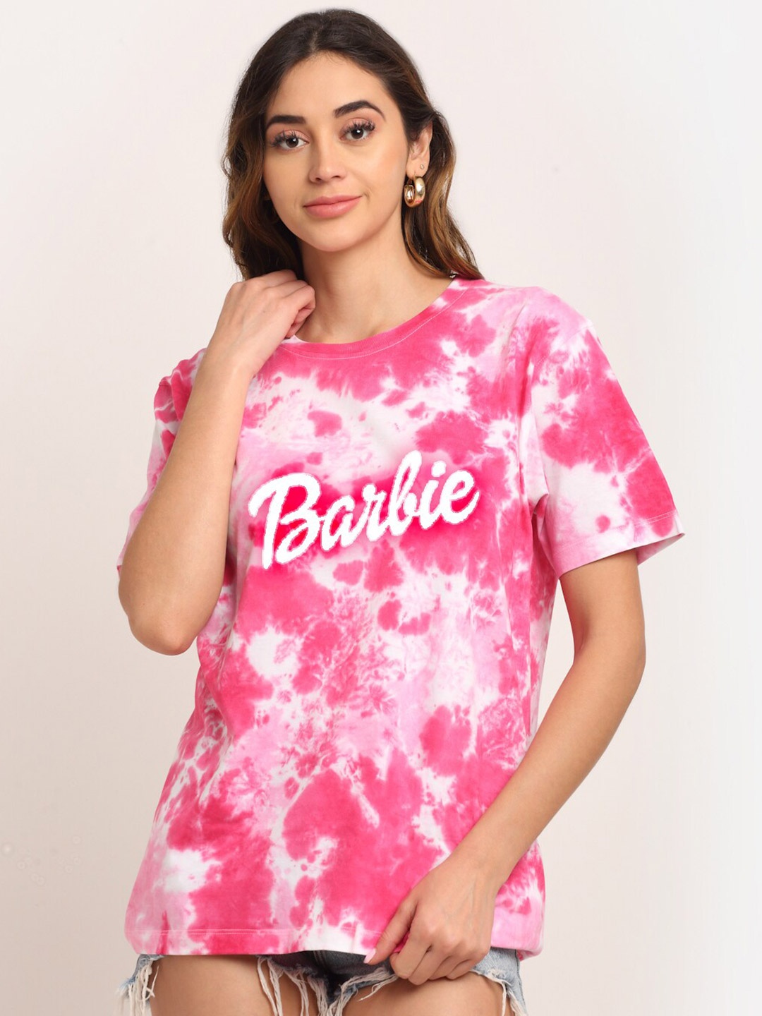 

Ennoble Barbie Printed Relaxed Fit Round Neck Cotton T-shirt, Pink