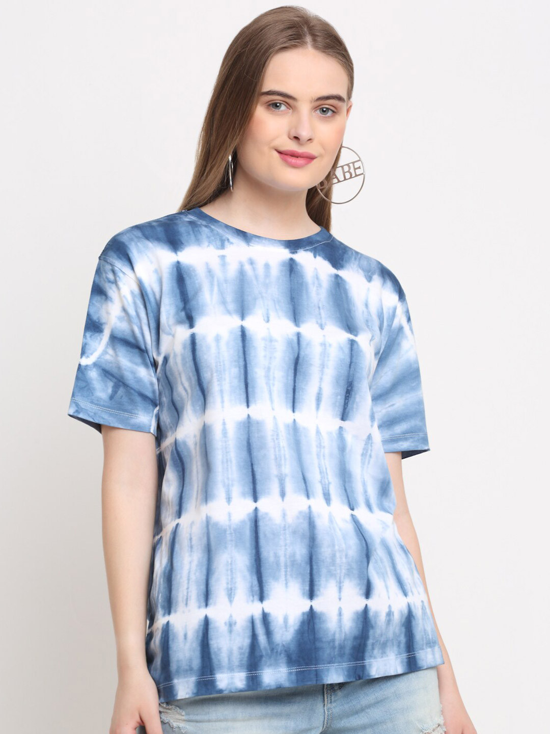 

Ennoble Tie and Dye Drop-Shoulder Sleeves Relaxed Fit Cotton T-shirt, Blue