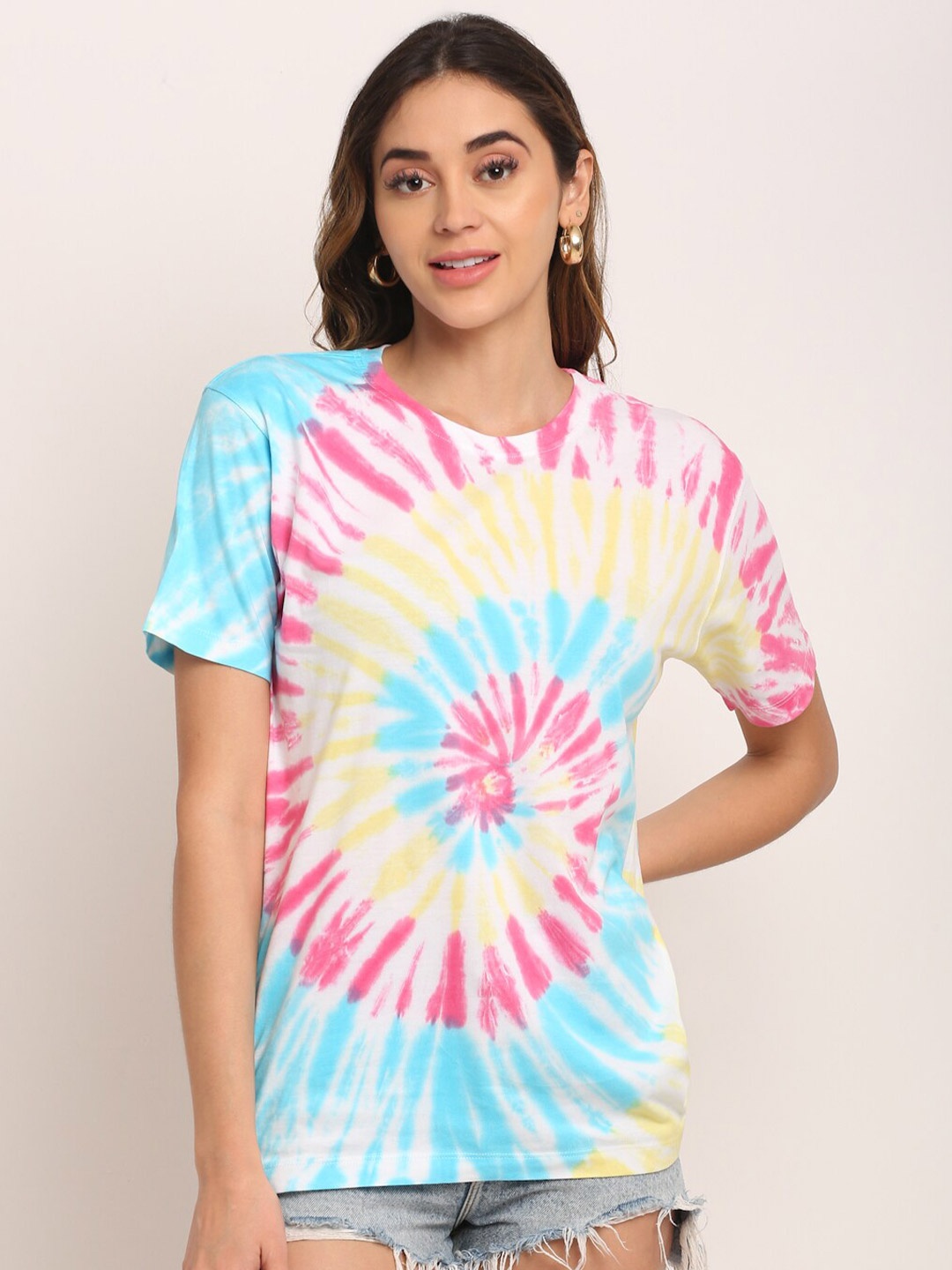 

Ennoble Tie and Dye Relaxed Fit Cotton T-shirt, Pink