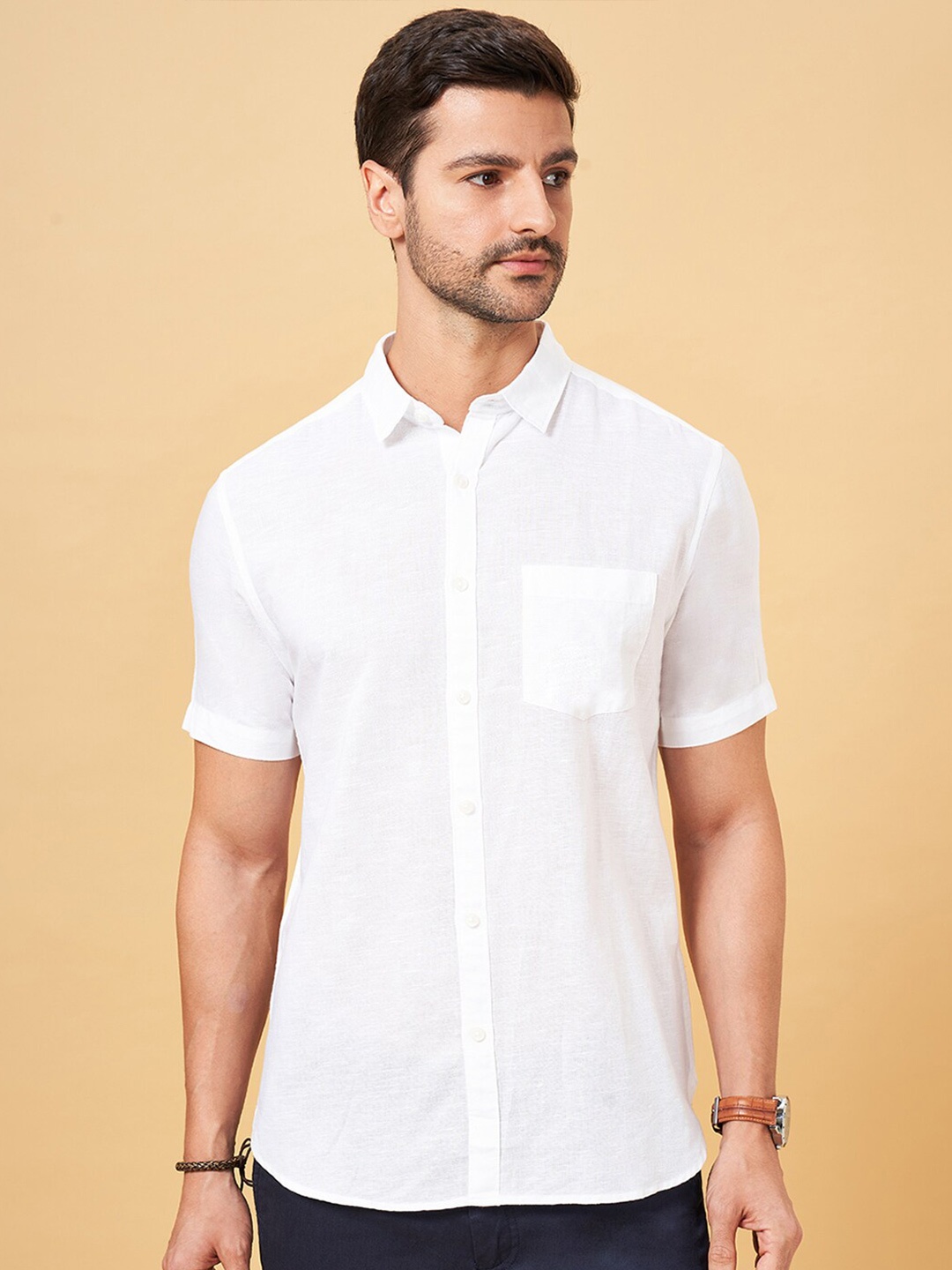 

BYFORD by Pantaloons Short Sleeves Spread Collar Casual Shirt, White