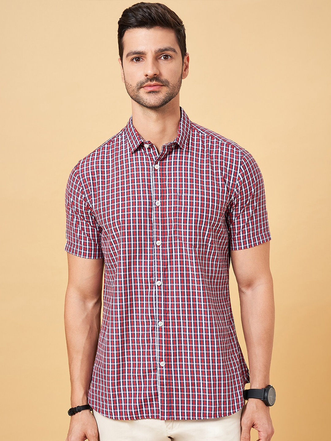 

BYFORD by Pantaloons Checked Spread Collar Casual Shirt, Red