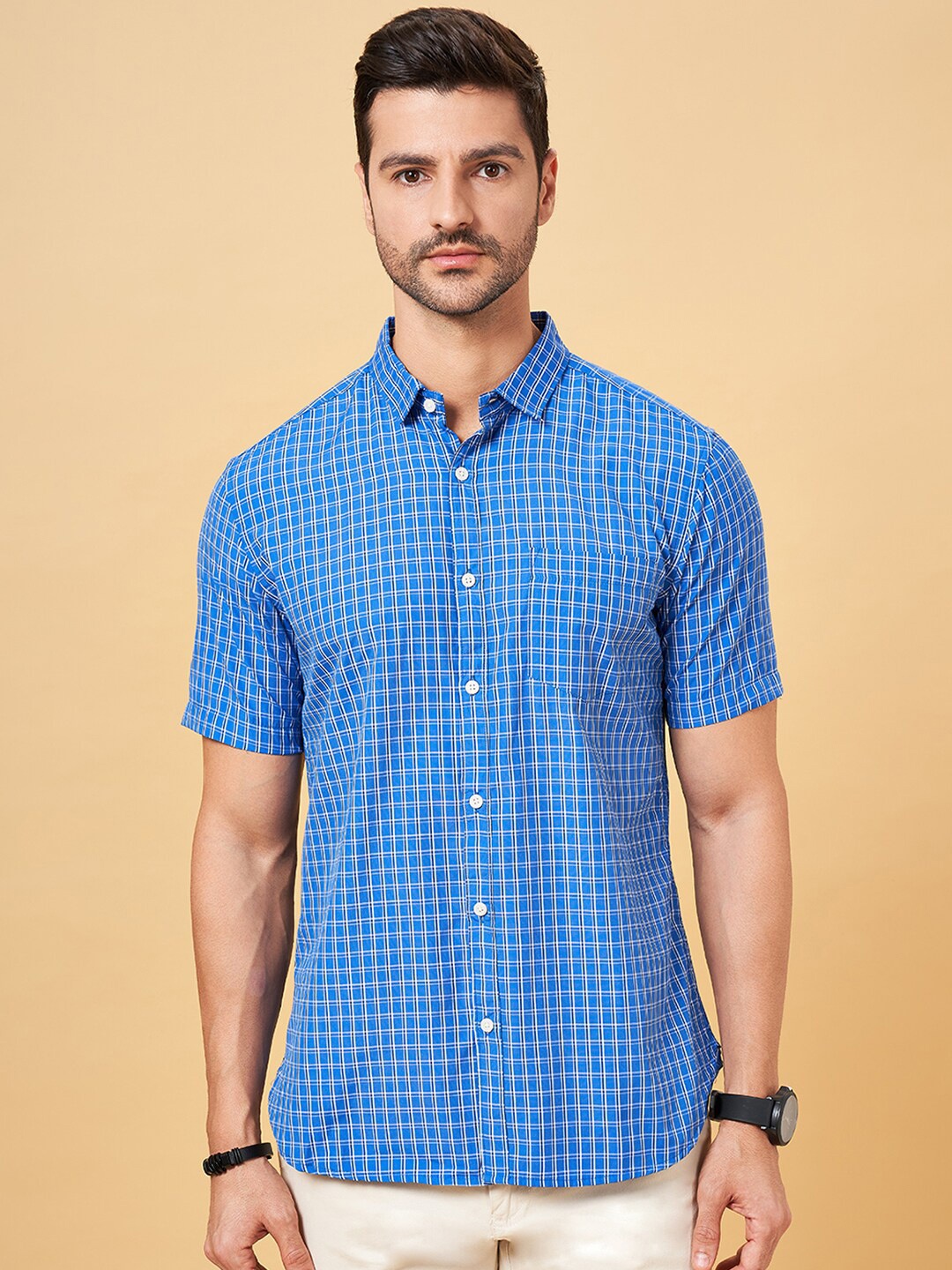

BYFORD by Pantaloons Checked Spread Collar Casual Shirt, Blue